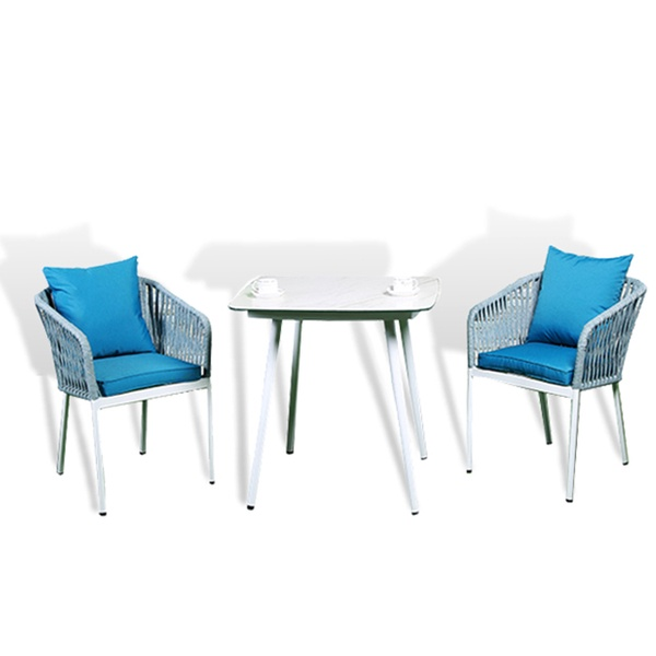 Juego de comedor de restaurante de mimbre de cuerda de aluminio, mesa de muebles con sillas hechas en China【I can-50089】