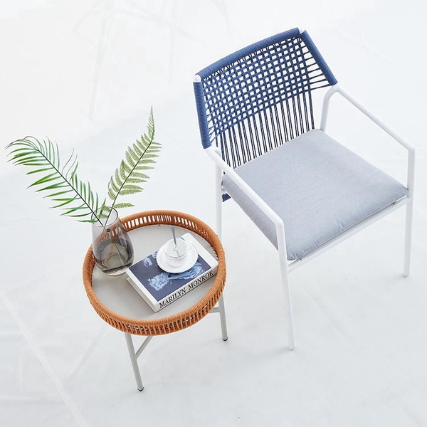 Muebles para el hogar de estilo nórdico Cuerda Mesa auxiliar de esquina de café moderna redonda pequeña 【I can-30127】
